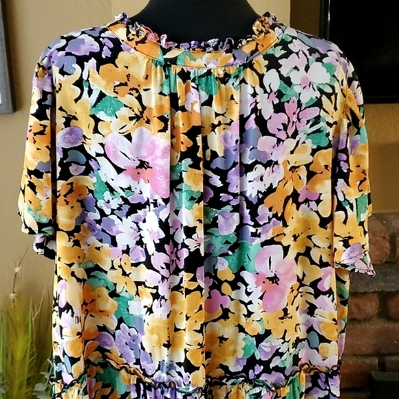 Terra & Sky Floral V-Neck Tiered Women's Dress SIZE: 2X (20W-22W) - Picture 8 of 15